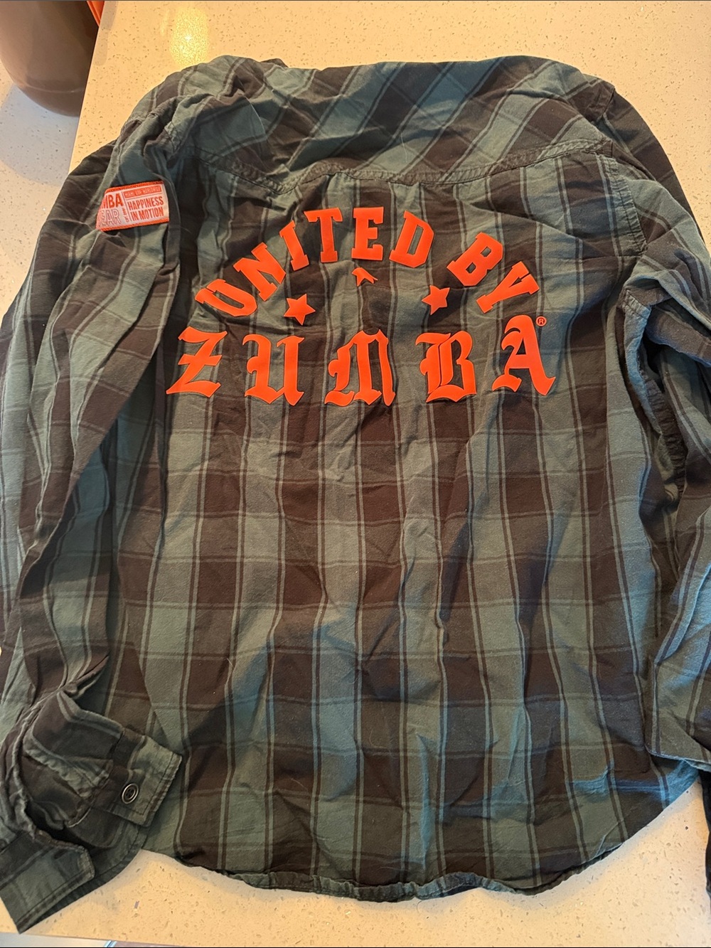 Zumba Fitness Plaid Button-Down Shirt with Orange Logo